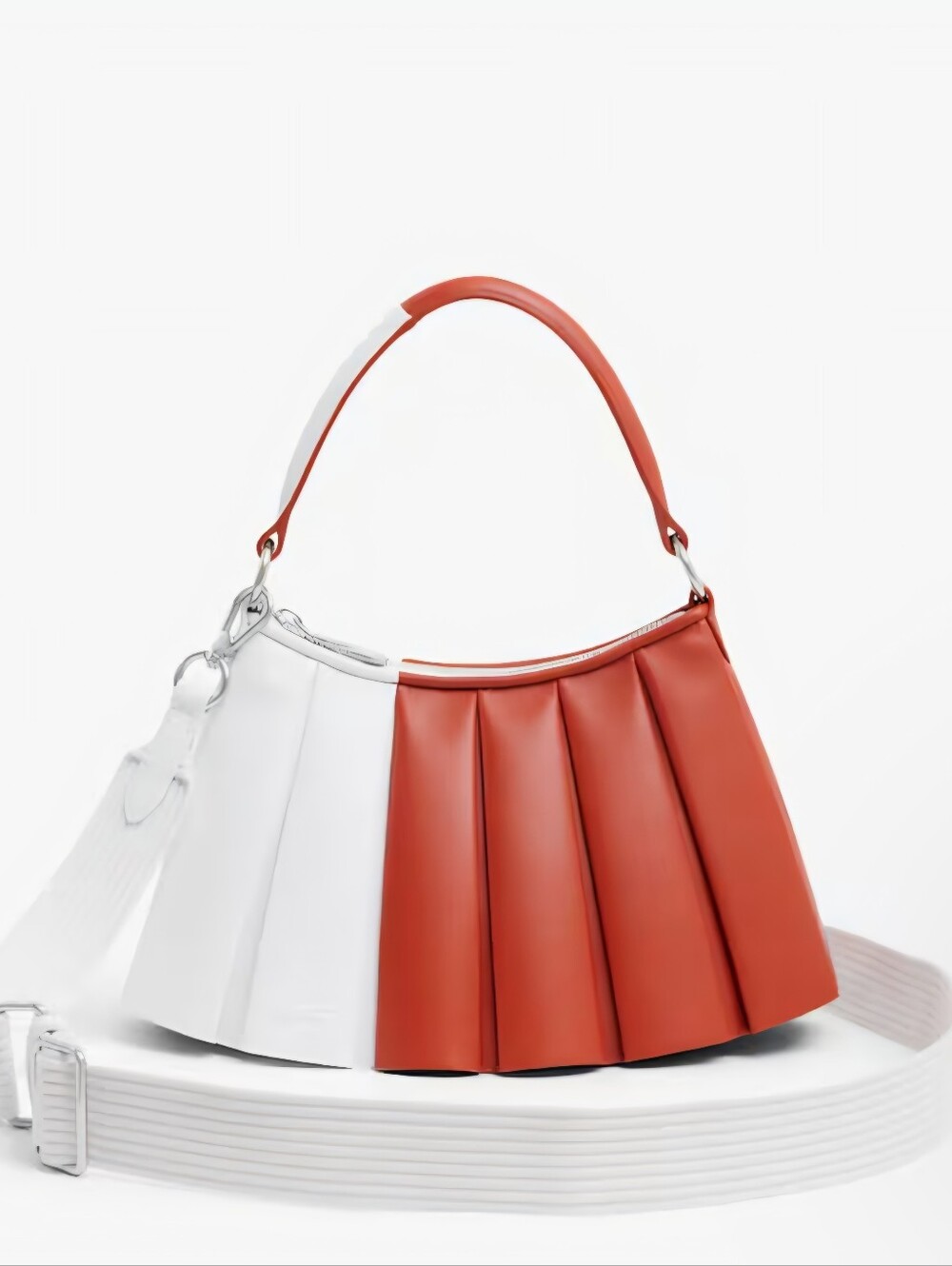 NWT- Lacoste Runway LenglenTwo-Tone Red and White Pleated Skirt Shoulder Bag